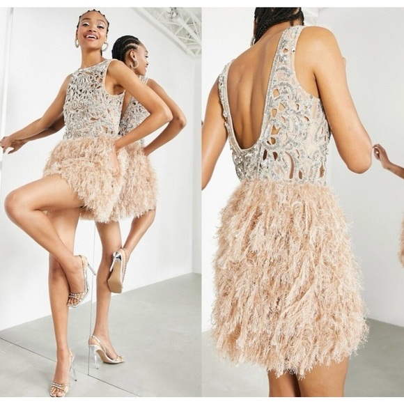 ASOS Edition Sequin Cutwork Mini Dress With Faux Feather - Picture 4 of 6